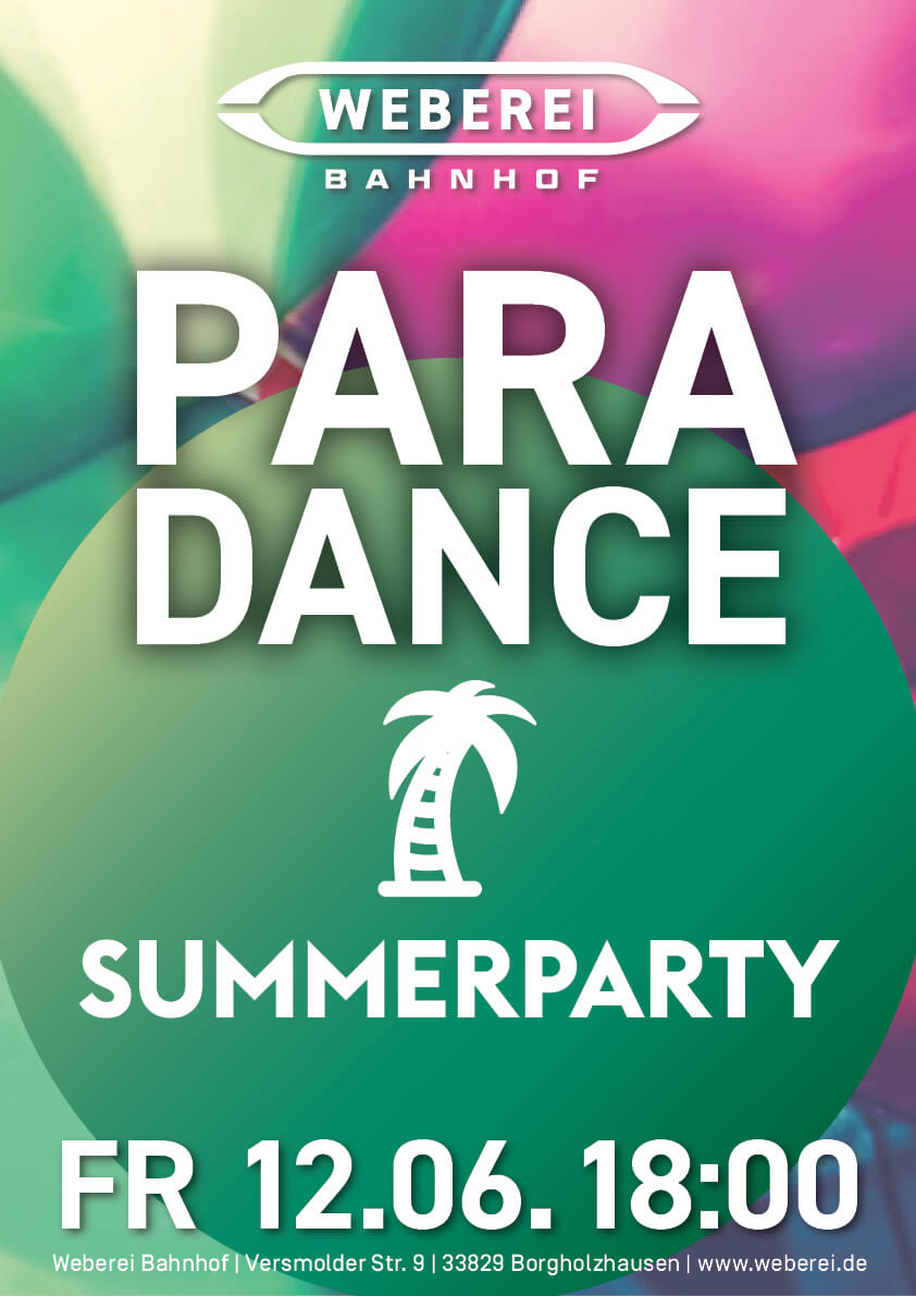 Plakat für die Paradance Summerparty im Juni 2026