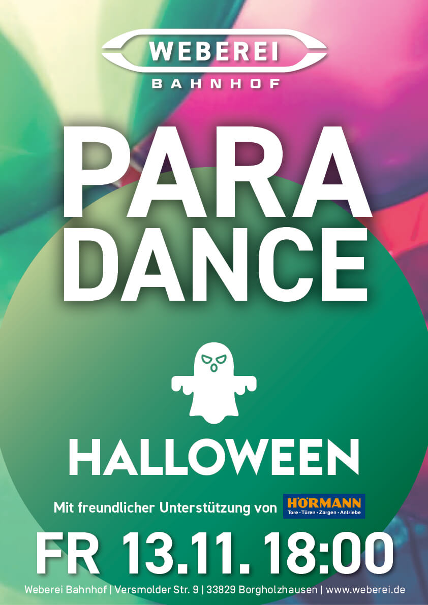Plakat zur Paradance Helloween - Party im November 2026 im Weberei Bahnhof.