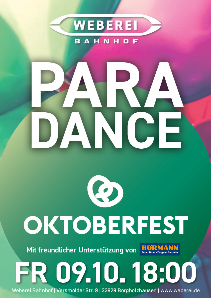 Plakat zum Paradance Oktoberfest im Oktober 2026 im Weberei Bahnhof.